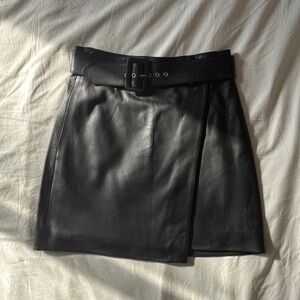 & Other Stories | High Waisted, Belted Black Leather Mini Skirt